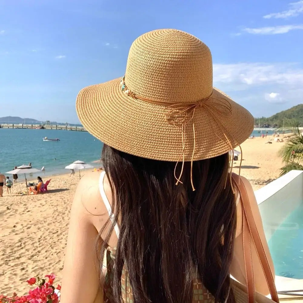 New Starfish Straw Hat Sun Protection Foldable Woven Hat Wide Brim Elegant Sunshade Hat Summer Oasis Select