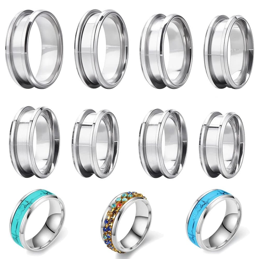 5pcs Stainless Steel Ring Blanks Settings US Size 7/8/9/10/11/12 Round Empty Inlay Grooved Finger Base Blanks for Jewelry Making Oasis Select