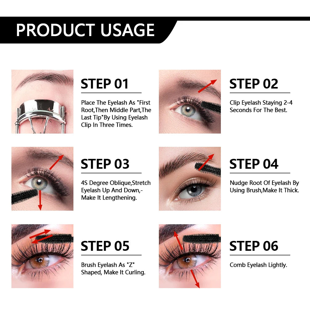 QiBest 4D Silk Fiber Mascara – Waterproof, Volumizing Black