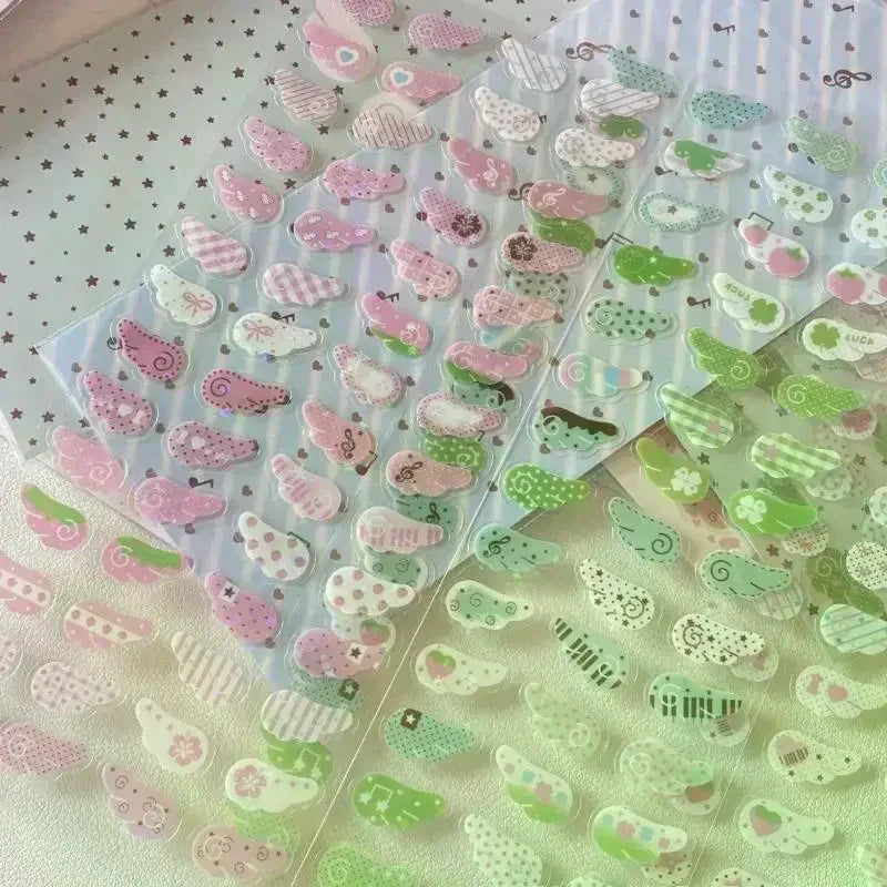1/4Pcs Wings Love Strawberry Clover Star Sparkling Flash Film Stickers Phone Camera Vintage Scrapbooking Decoration Sticker Oasis Select