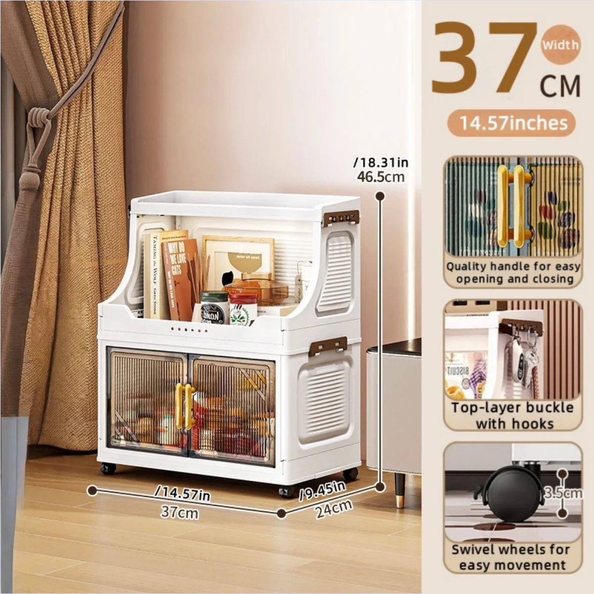Foldable Double-Door Storage Cabinet,Large Capacity Space-Saving Mobile Organizer for Bedroom&Living Room（Clothes, Toys&Snacks） Oasis Select 2 Tiers Clear Gray
