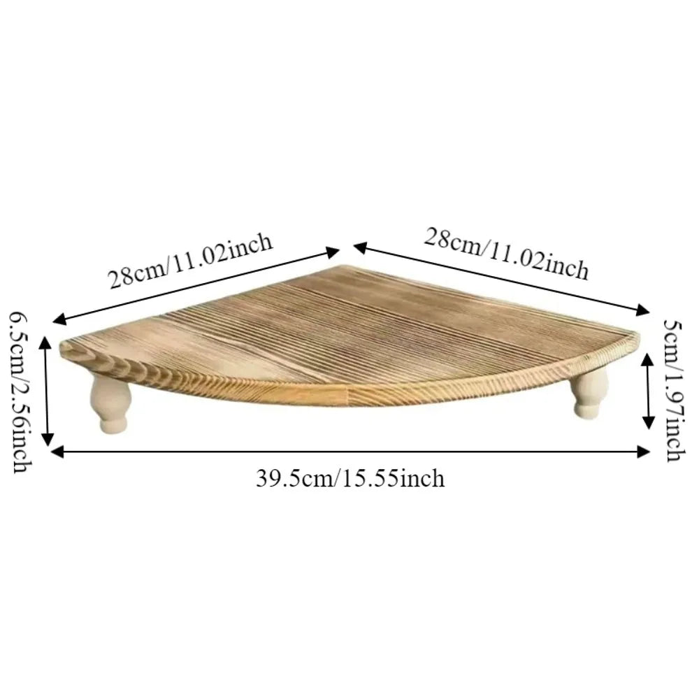 Wooden Fan-Shaped Corner Shelf | Decorative Storage Rack