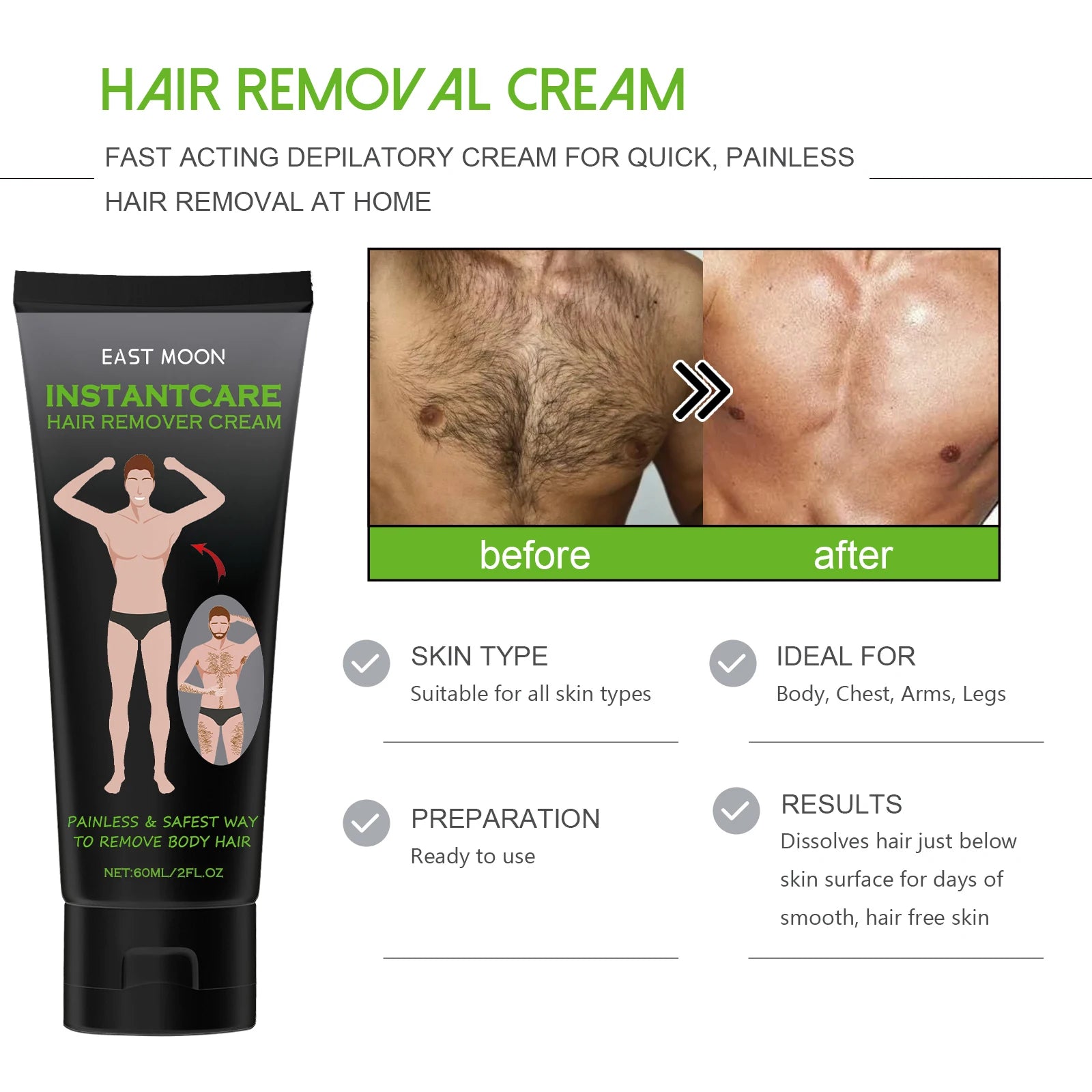 Hair Removal Cream Painless Beard Chest Hair Growth Inhibitor Mild Effective Armpit Leg Private Part Epilation Depilatory Cream Oasis Select