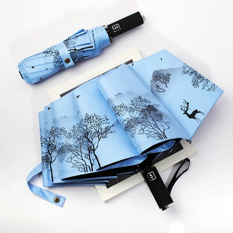 Automatic Double Sunny Umbrella Large Sunshade Sunblock Folding Retro Oil Painting Umbrella Oasis Select