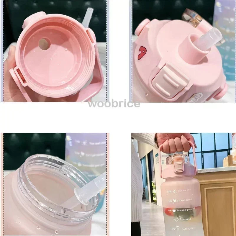 1-3PCS Sports Water Bottle for Running Drinking Bottle 2L Motivational with Time Marker Stickers Portable Reusable Plastic Cups Oasis Select