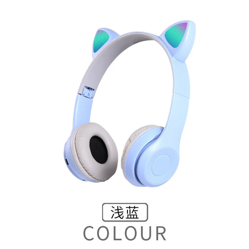 P47M Wireless Bluetooth Headset Gamer Cat LED Light Waterproof Noise Cancelling Earbuds Wireless Headphones Bluetooth Earphones Oasis Select Light Blue