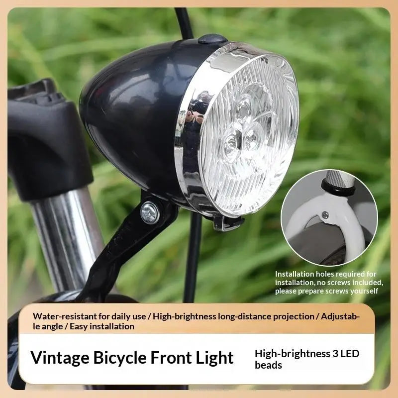 Vintage 3 LED Bicycle Headlight | Retro Bike Front Lamp