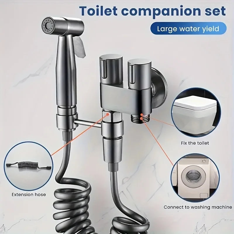 Handheld Stainless Steel Nozzle Bidet Toilet Companion Set Wall Mounted One in Two Out Angle Valve Kit Bathroom Accessories Oasis Select