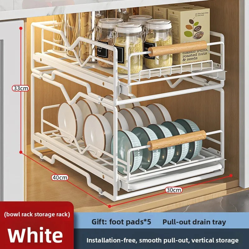 Kitchen Household Drain Bowl Rack Layered Seasoning Bowl Rack in Cabinet Double Layer Drawer Type Pull Basket Dish Storage Rack Oasis Select S bowl rack GW