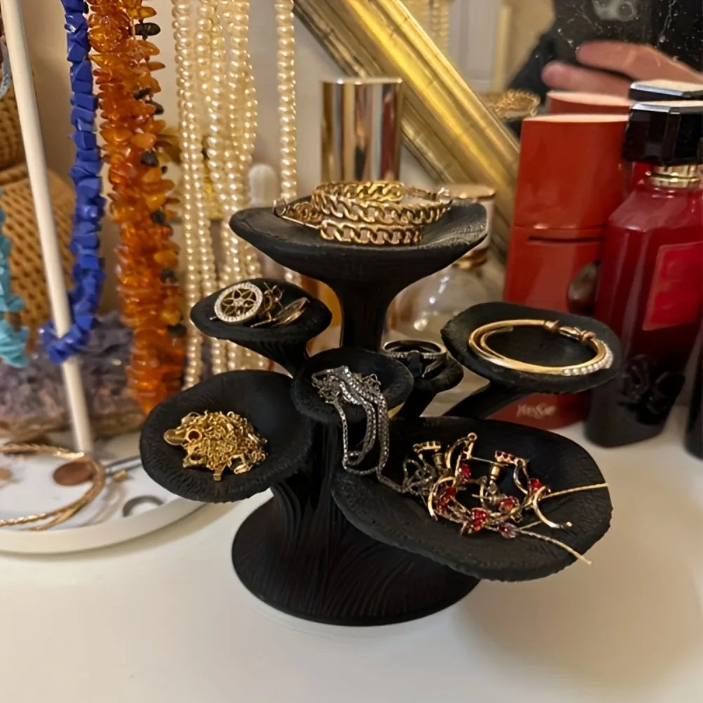 3D Mushroom-Shaped Jewelry Display Stand Necklaces Bracelets Earrings Tray Black Plastic Tabletop Decorative Accessory Tray Oasis Select