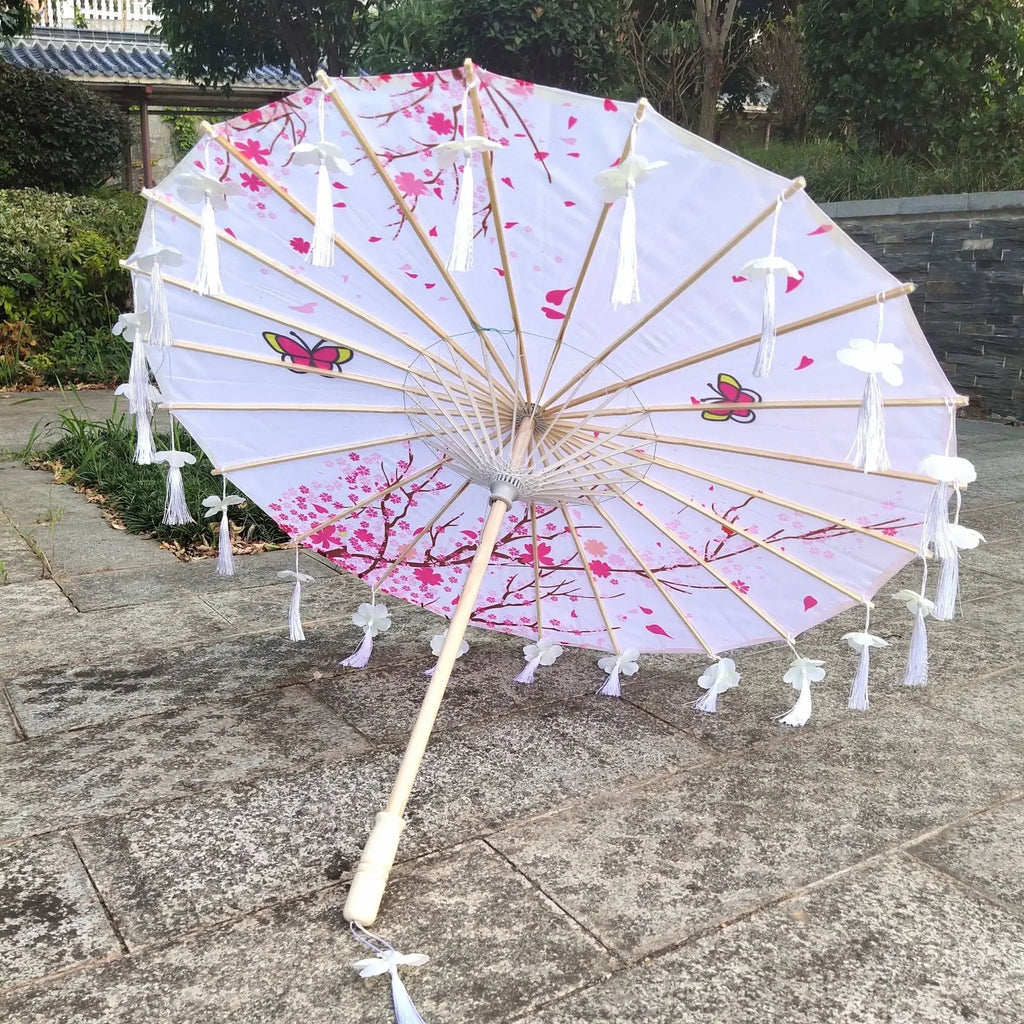 Antique Hanfu Fringe Umbrella Performance Photo Props Dance Silk Umbrella Craft Ancient Point Oiled Paper Umbrella Oasis Select Solid Wood 21 16K