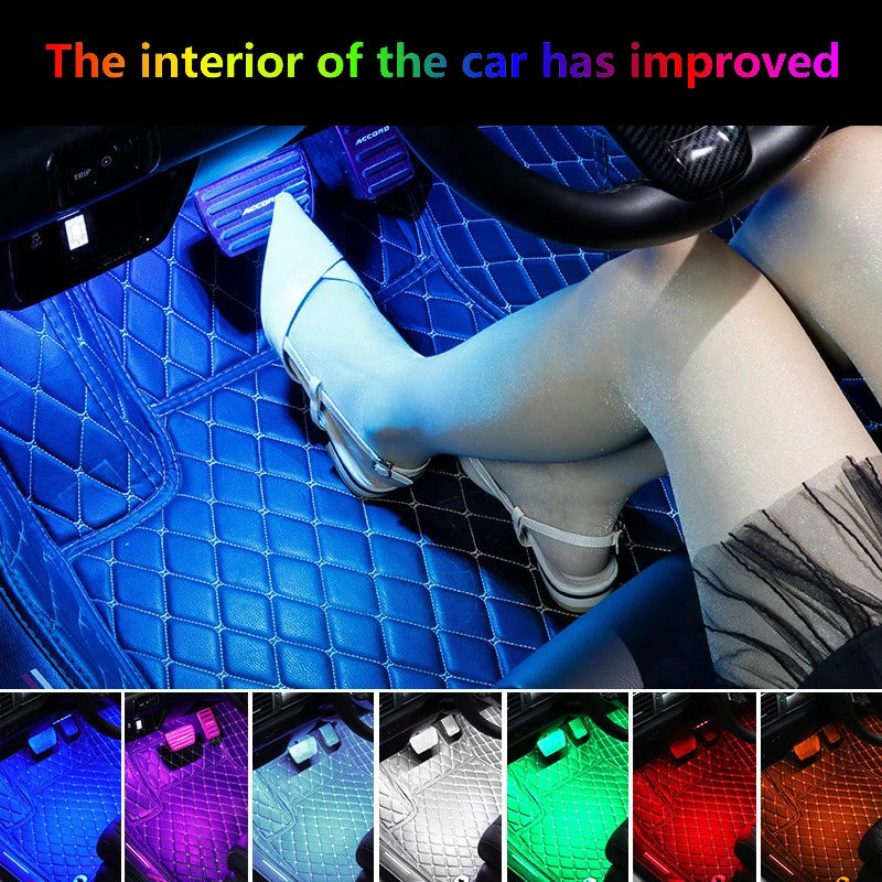 48 LED RGB Car Foot Ambient Light With USB Cigarette Automotive Interior Lights Strip Decoration Bar Remote/Voice Control Oasis Select A3