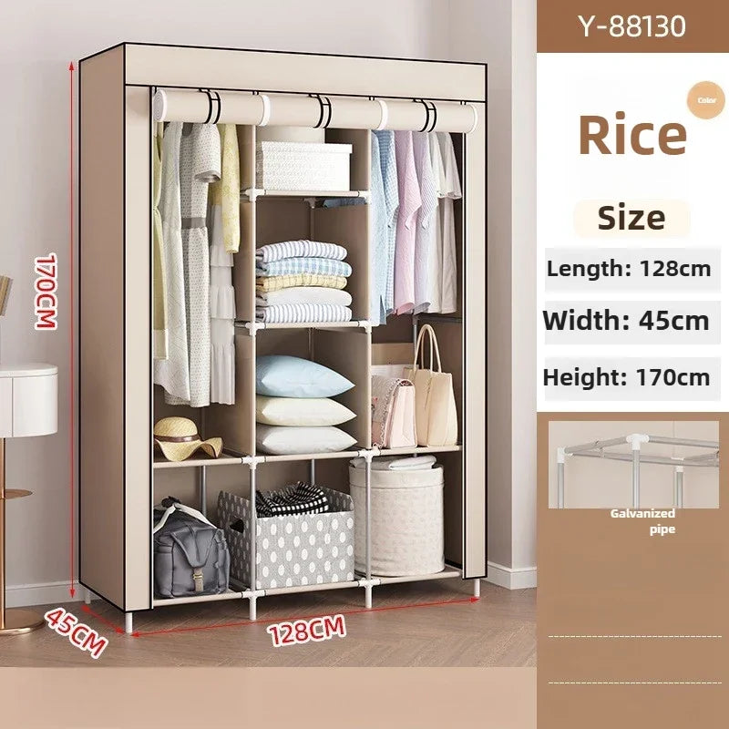 Multi-functional Simple wardrobe dormitory rental e****my bedroom storage large capacity combination non-woven wardrobe Durable Oasis Select Off-white