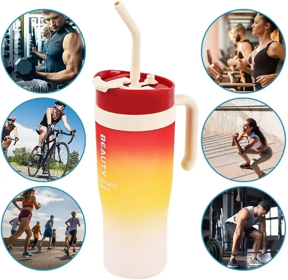 1200ml Large Capacity Gradient Frosted Sports Water Bottle Tumbler for Car Gym Outdoor Travel Reusable BPA Free Cup with Straw Oasis Select