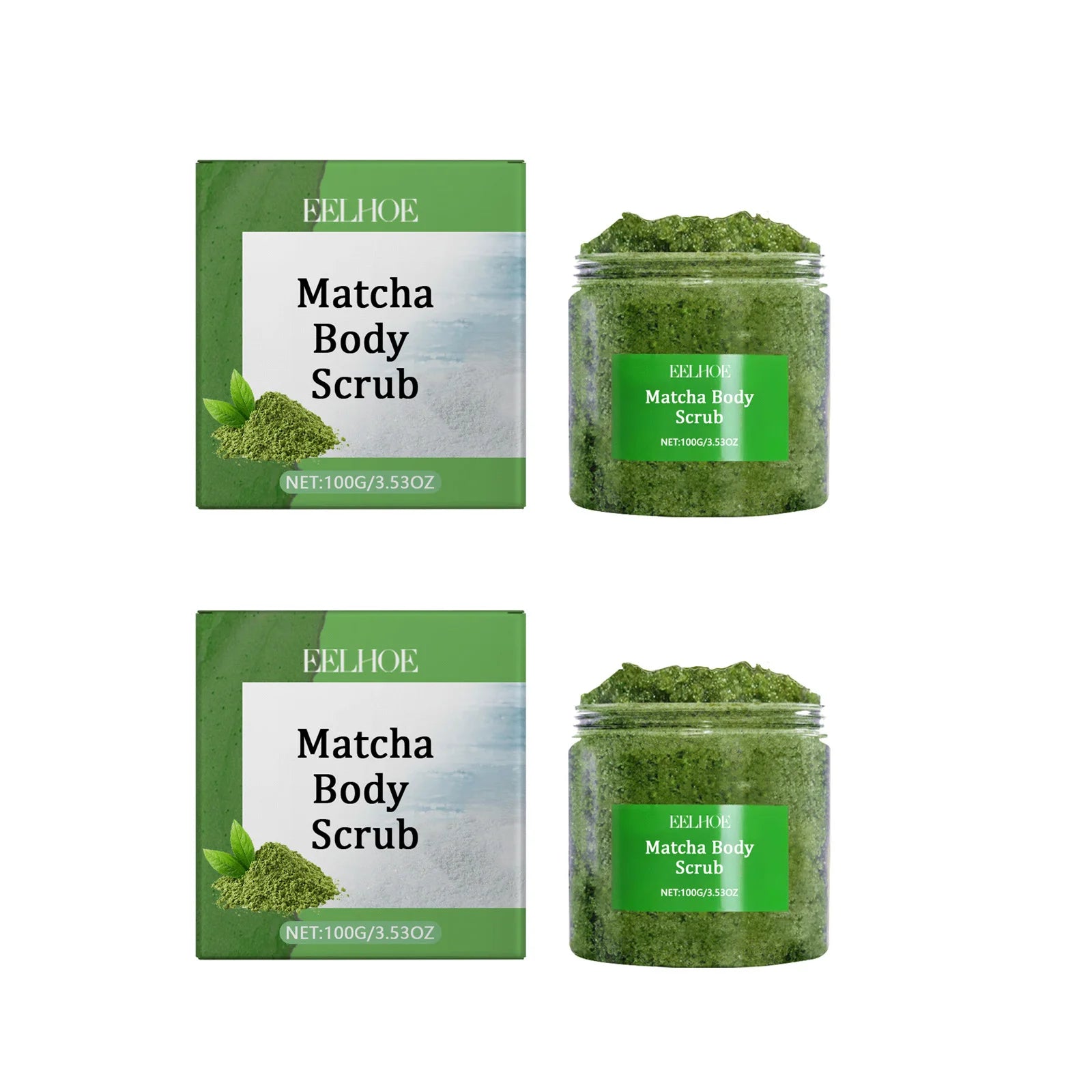 Eelhoe Matcha Sea Salt Body Scrub – Exfoliate & Brighten Skin Body Exfoliating Scrub Oasis Select 2 x 100g Boxed