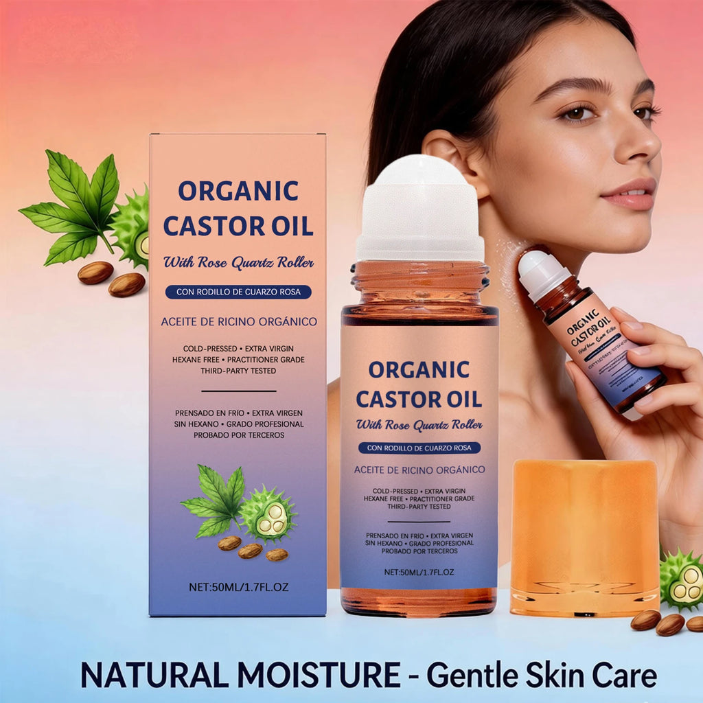 Organic Castor Oil Roller Cold Pressed Unrefined Essential Oil for Hair Eyelash Nail Growth Moisturize Skin Hair Massage Oil Oasis Select