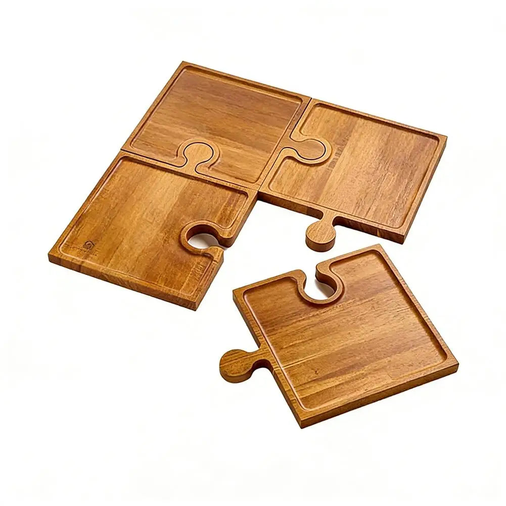 4-Piece Interlocking Wooden Serving Tray Set | Puzzle Design