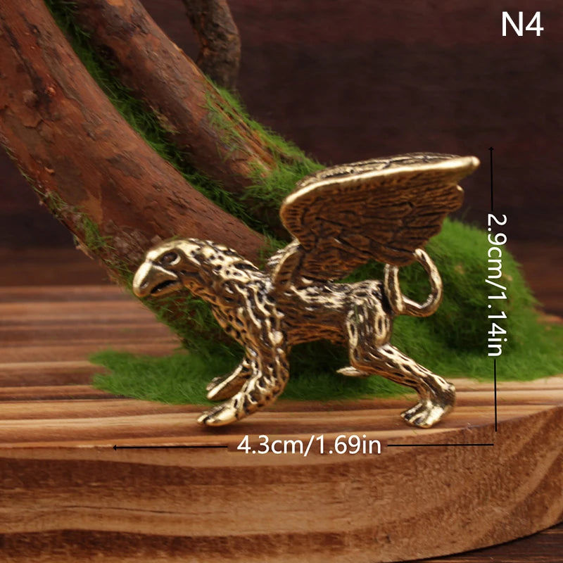 Brass Pterosaur Dragon Small Statue Desktop Ornament Chinese Mythical Beast Figurines Retro Home Feng Shui Decoration Oasis Select 4