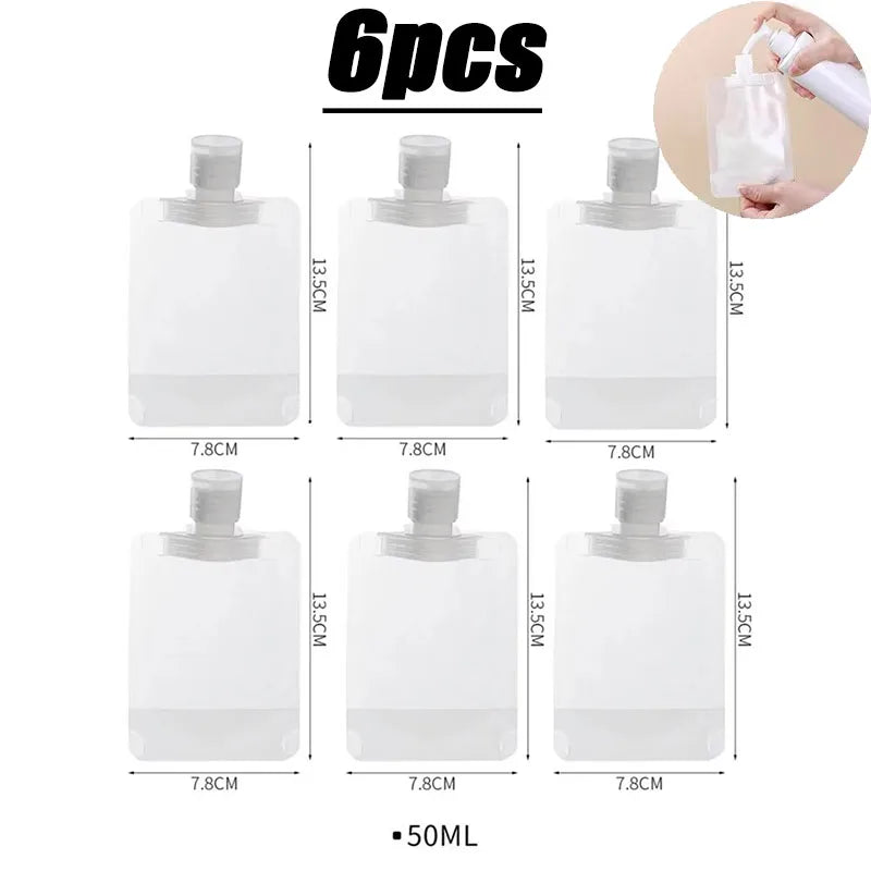 2-10PCS Travel Empty Squeeze Bags Lotion Dispensing Bag Refillable Shampoo Toiletries Conditioner Liquid Cosmetic Storage Pouche Oasis Select 6pcs-50ml