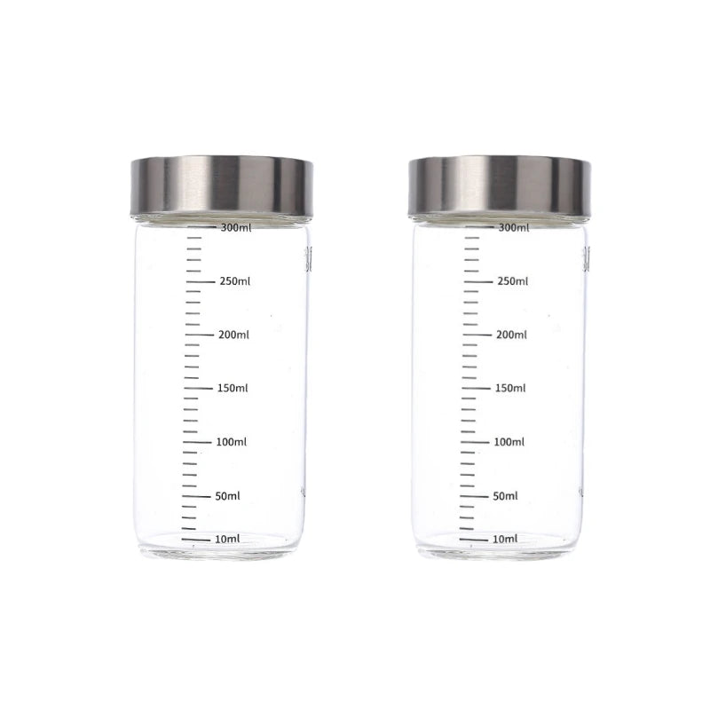 2Pcs 100-500ml Glass Storage Cup Portable Seal Thickening High Borosilicate Thermostability Liquid Storage Cup Scale Sealed Jar Oasis Select 300ml-2pcs