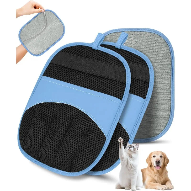 2 Pack Electrostatic Magic Brush Pet Hair Removal Gloves Suitable for Dogs & Cats,Portable Lint Brush for Grooming, Pet Shop Oasis Select 2pcs blue