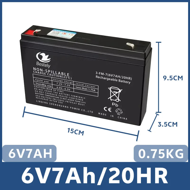 6V/12V Fit Toy Cars Rechargeable Battery for Kids' Electric Toys 5Ah/7Ah/8Ah/12Ah High Capacity, Motorcycles & Baby Strollers Oasis Select 6V 7Ah Battery