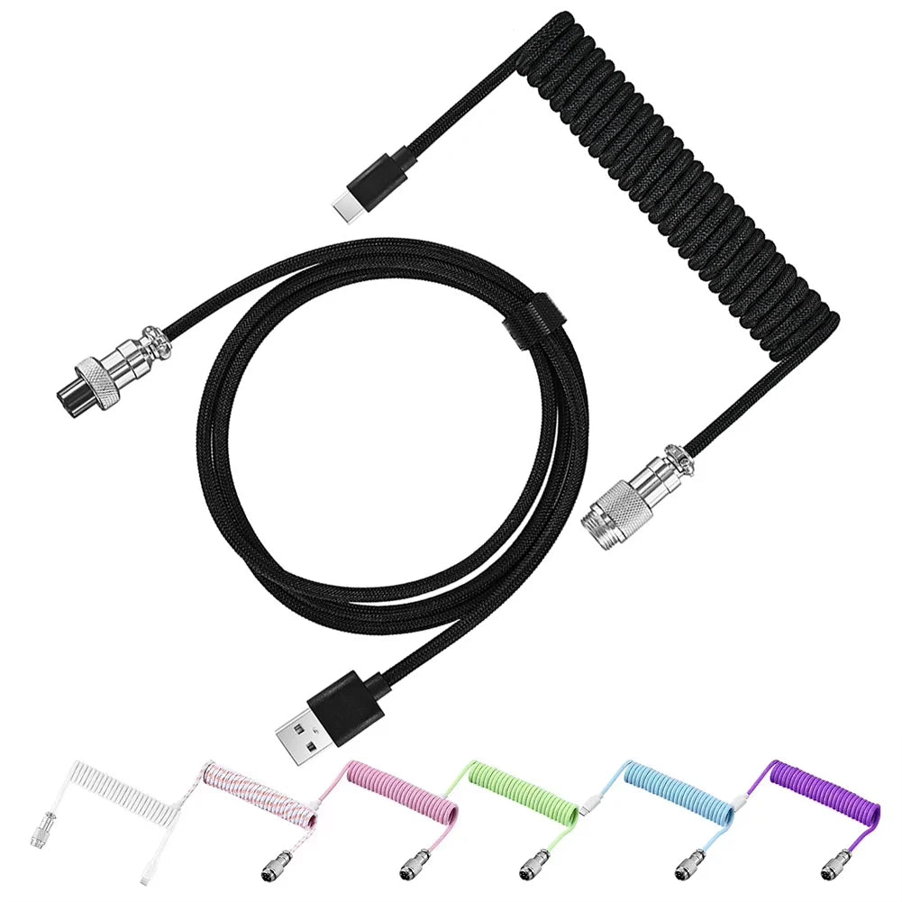 3M USB A to Type C for Mechanical Gaming Keyboard Double Sleeved Wire with GX16 Detachable Aviator Coiled Power Cable Oasis Select