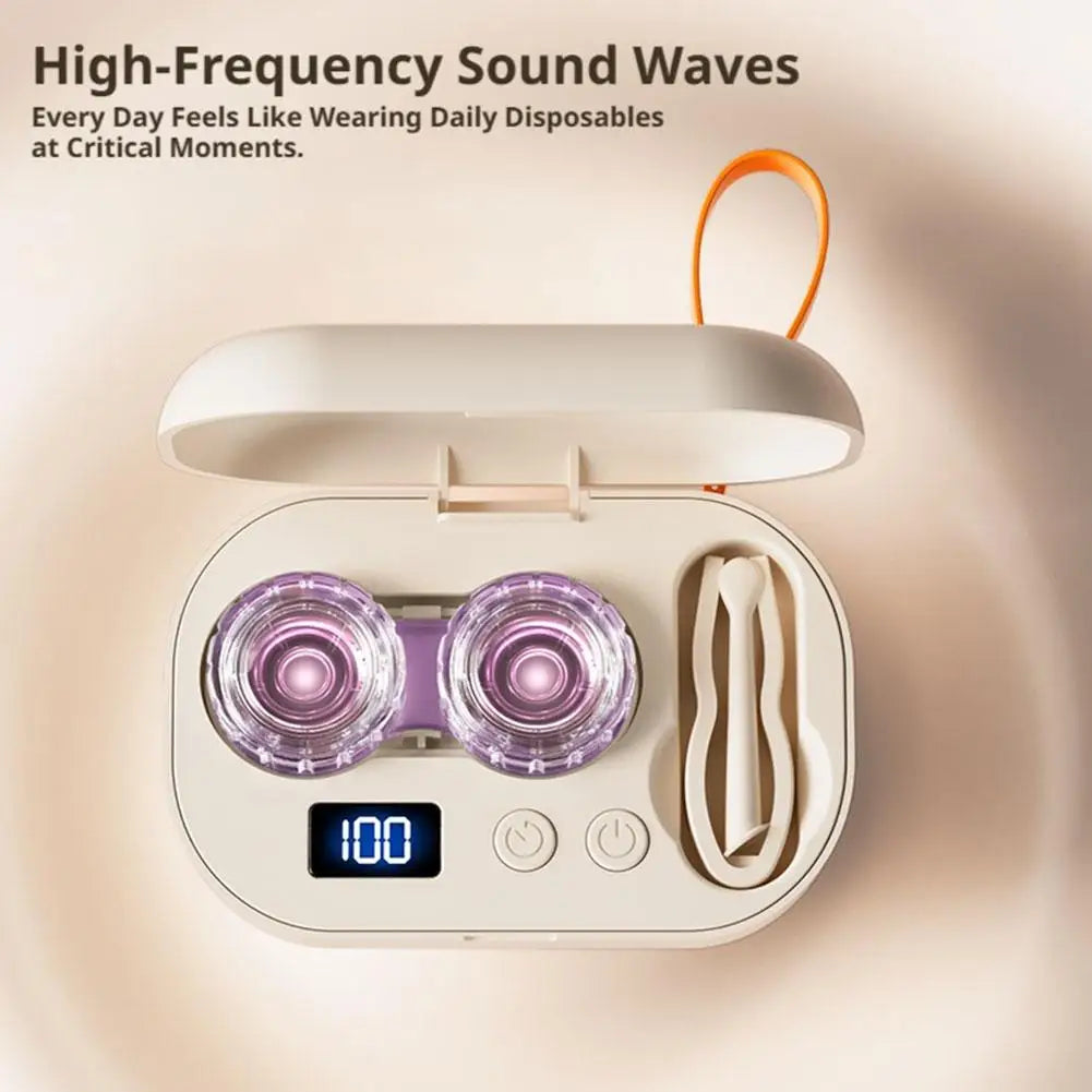 Rechargeable Portable Ultrasonic Contact Lens Cleaning Box, High Vibration 360° Sterilizer Washer for Disposable Soft RGP OK Len Oasis Select
