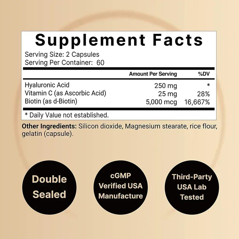 Hyaluronic Acid 250mg + Biotin & Vitamin C – 3-in-1 Capsules Hyaluronic Acid Supplement Oasis Select