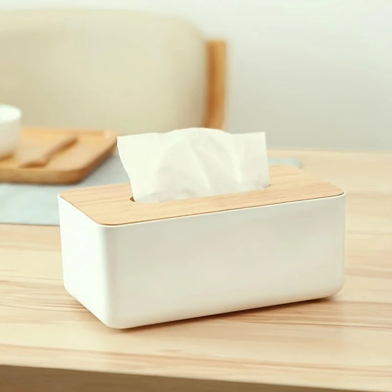 Minimalist Tissue Box Cover with Wooden Top Multi-Size PP Storage Organizer Dustproof for Home Car Bathroom Gift Oasis Select