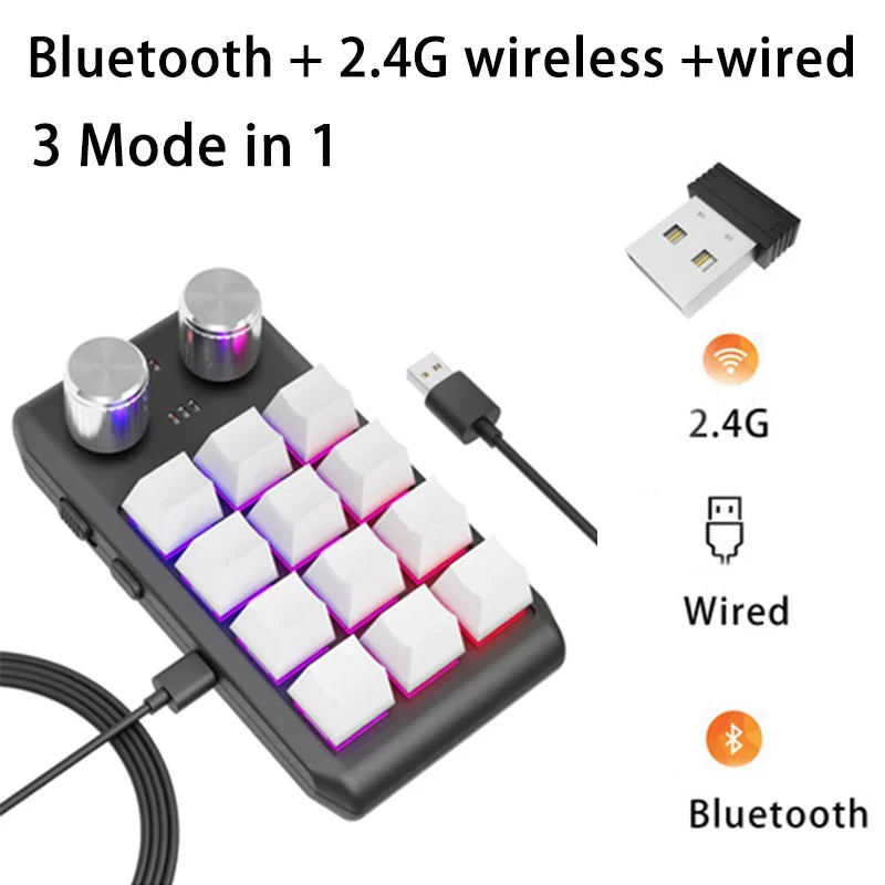 12-Key Macro Mechanical Keyboard Bluetooth 2.4G 3-Mode Macropad Mechanical Macropad Oasis Select White Wired BT 2.4G
