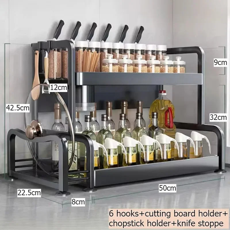 Multi-functional Household cutting board seasoning storage rack multi-layer knife holder chopstick cage kitchen countertop rack Oasis Select Double layer 50 1