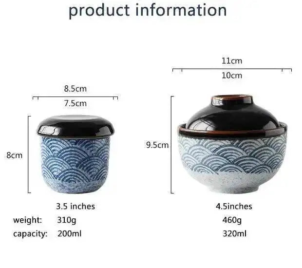 Japanese Tableware Stew Bowl Ceramic Bowl With Lid Dessert Steamed Egg Bowl Soup Bowl Dessert Underglaze Color Ramen Bowl Oasis Select