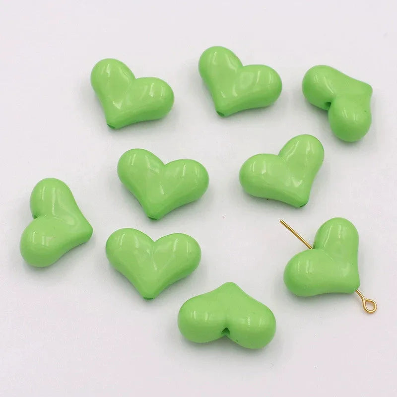 20pcs 16x22mm Acrylic Heart Shape Spacer Beads with 2mm Hole for Keychain Earrings Necklace Jewelry Pens Making Craft DIY Oasis Select Green