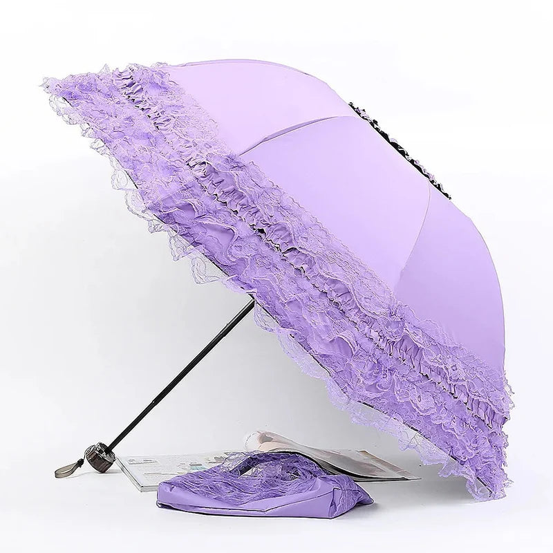 Five-Layer Lace Princess Umbrella Lace-Edged Umbrella Sun Umbrella Vinyl Three-Fold Umbrella Dual-Purpose Sun Umbrella. Oasis Select purple 8K