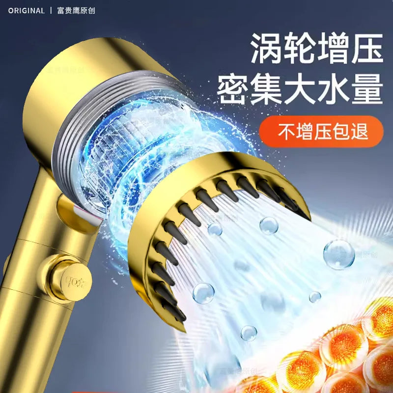 High Pressurized Filter Gold Shower Head 3 Modes Adjustable Spray With Massage Brush Rain Faucet Shower Set Bathroom Accessory Oasis Select