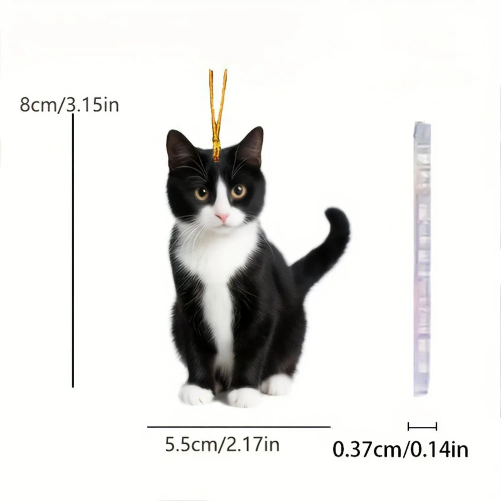 2D Acrylic Funny Cat Christmas Ornament | Santa Hat Pendant