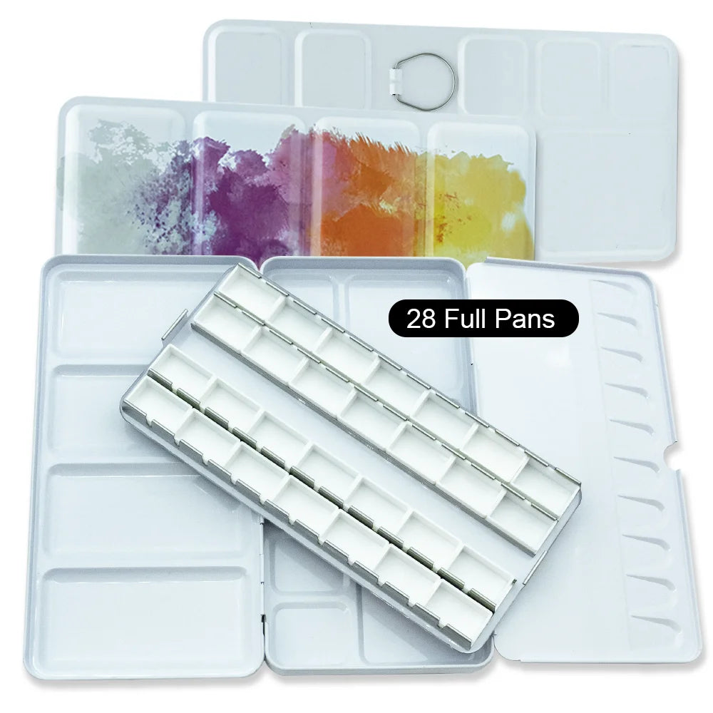 Empty Travel Watercolor Palette, Watercolor Tin Box Palette with 52/28 Plastic Grids Pans for Gouache, Studio & Outdoor Painting Oasis Select L Color 28Pans
