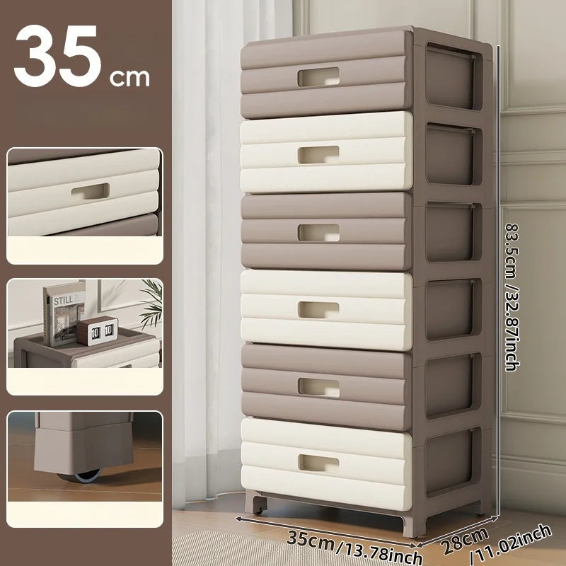 13.78 Inch Wide Drawer Storage Cabinet,3-6 Tier Rolling Mobile Organizer with Wheels,Gray/Brown Options for Living Room/Bedroom Oasis Select 6 Layers-Brown