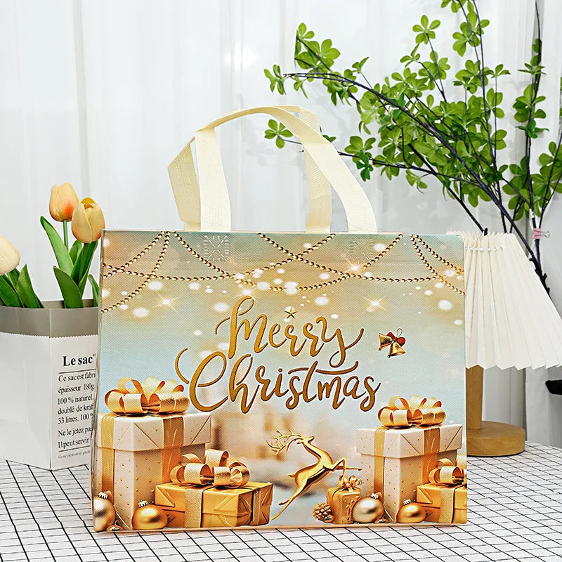 Christmas Snowman & Santa Non-Woven Gift Bag | Holiday Tote