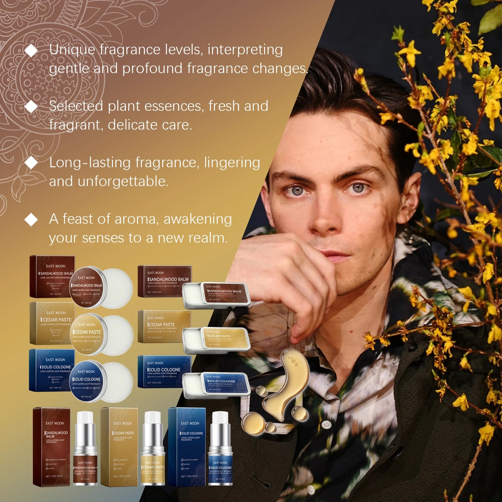 East Moon Men Sandalwood Solid Fragrance Balm | Long-Lasting Scent Solid Fragrance Balm Oasis Select