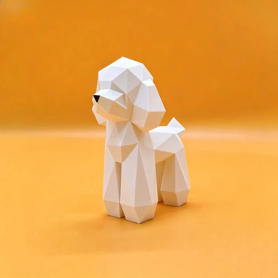 3D Printed Low Poly Dog Figurine Set Geometric Animal Statue Desk Decor Cute Gift for Dog Lovers Modern Geometric Dog Decor Oasis Select Standard Poodle