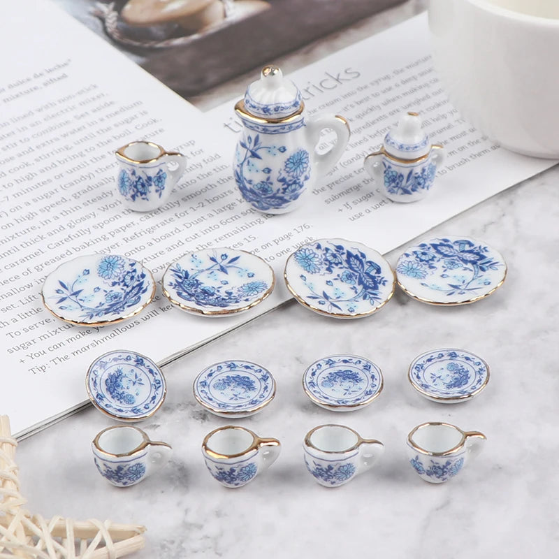 15Pcs 1:12 Dollhouse Miniature Tableware Porcelain Ceramic Tea Cup Set High Quality Oasis Select