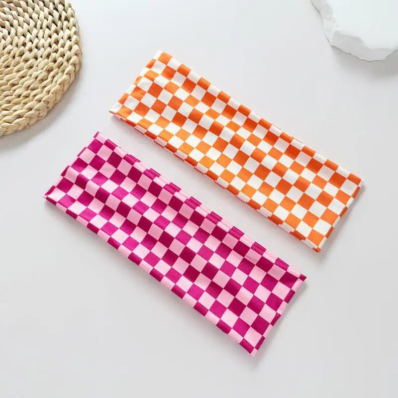 1PC Checkerboard Elastic Headbands For Women Fashionable Sports Sweat-Absorbent Hairbands For Yoga Fitness & Daily Makeup Use Oasis Select