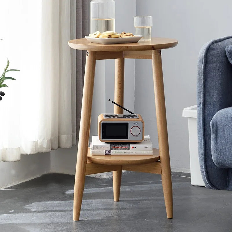 Multi-functional Sofa side small round table living room double small table solid wood small coffee table Oasis Select Log color 40