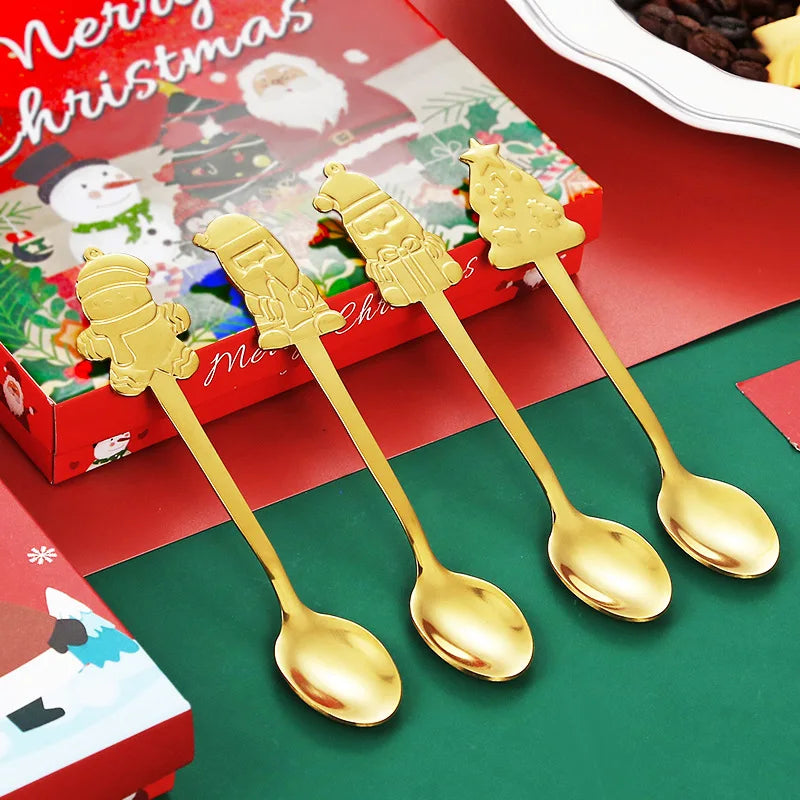 Christmas Gifts Coffee Spoons Stainless Steel Nordic style Dessert Spoon Tableware Kitchen Accessories New Year Gift Decorations Oasis Select