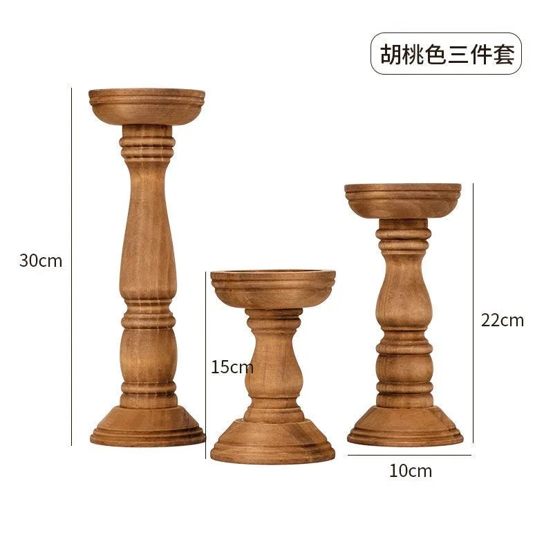 New Style Retro Wooden Candle Holder 3-piece Set Candle Container Desktop Decoration Home Decor Wedding Candle Holder Oasis Select Wood color