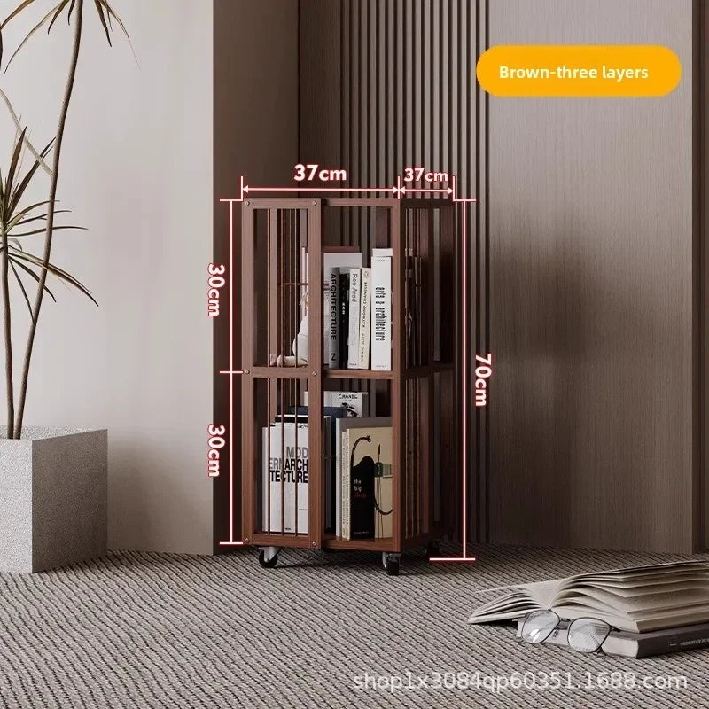 Multi-functional Rotating bookshelf Home living room Movable multi-layer shelf Non-solid wood storage artifact Simple bookcase Oasis Select Dark-3