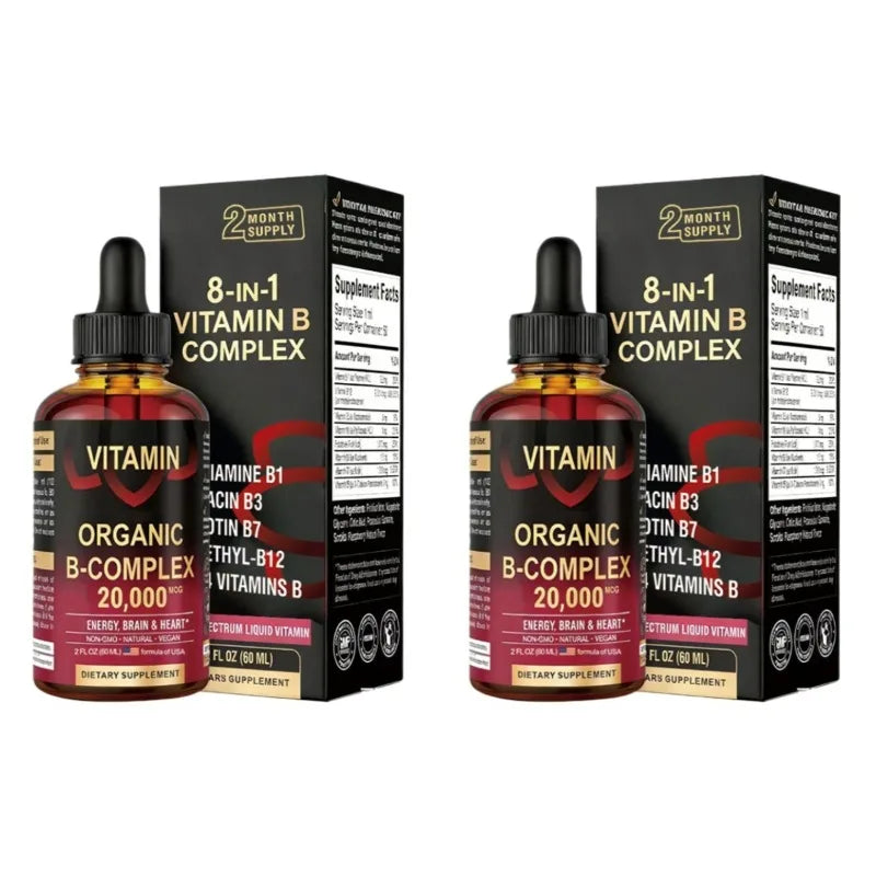 8-in-1 Organic Vitamin B Complex Liquid Drops | B12 Biotin 60mL Liquid B Vitamin Complex Oasis Select 2 bottles