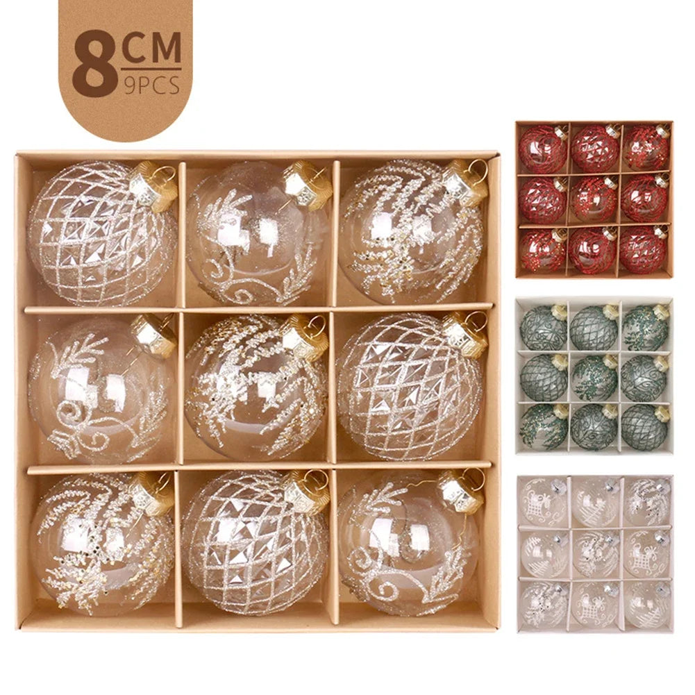 Elegant 9 PCS Transparent 8cm PET Christmas Ball Set Signed For Home Decor Christmas Trees Hanging Ornaments Oasis Select